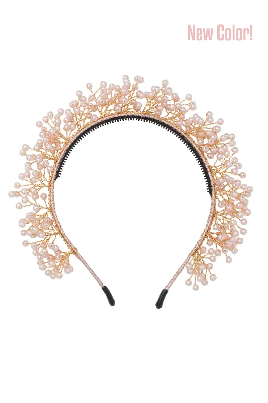 black hair accessories for sleek styles -Baby's Breath Royal Headband - Pink Pearl