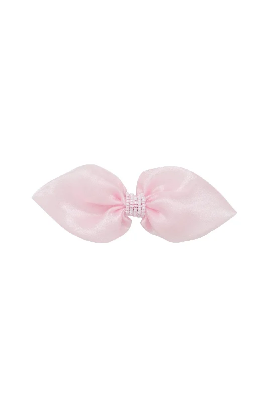 pretty flower hair clips for kids -Ballroom Tapered Clip/Bowtie - Pink Organza