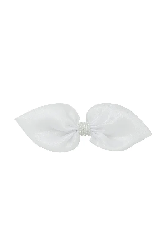 satin scrunchies for soft, shiny hair -Ballroom Tapered Clip/Bowtie - White Organza