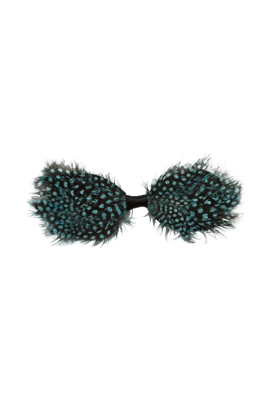 vintage hairpins for romantic looks -Butterfly Feather Bowtie/Clip - Black/Turquoise Spot