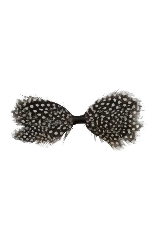 luxurious pearl hairbands for wedding wear -Butterfly Feather Bowtie/Clip - Black/White Spot