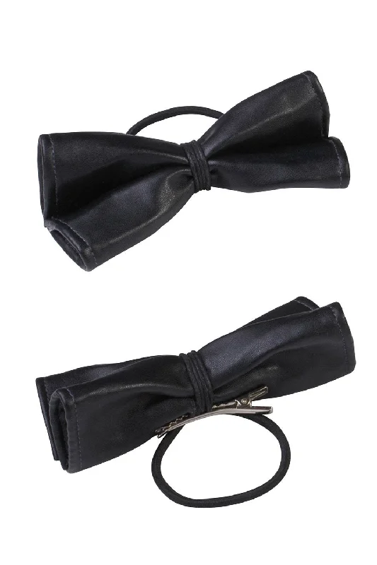 intricate pearl hairbands for wedding day looks -Butterfly Leather Clip/Pony (1 pc) - Black