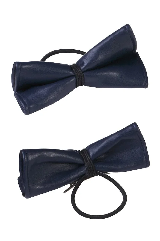 glamorous headbands for evening parties -Butterfly Leather Clip/Pony (1 pc) - Navy