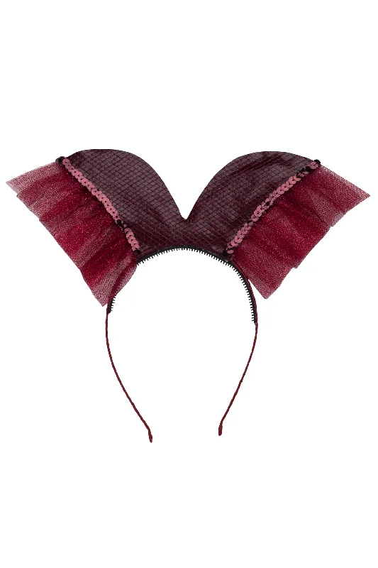 luxurious hairbands for weddings and parties -Elegant Butterfly Headband - Burgundy