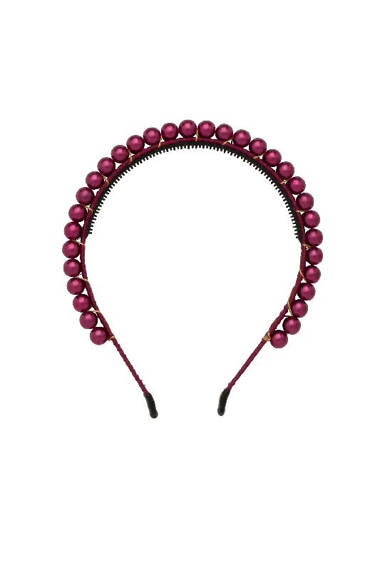 trendy hair accessories for teenagers -Even Pearls Headband - Purple Raspberry