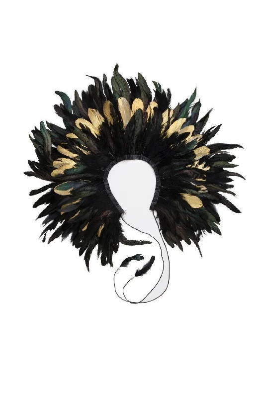 pearl-encrusted hair clips for bridal wear -Feather Collar - Black/Gold