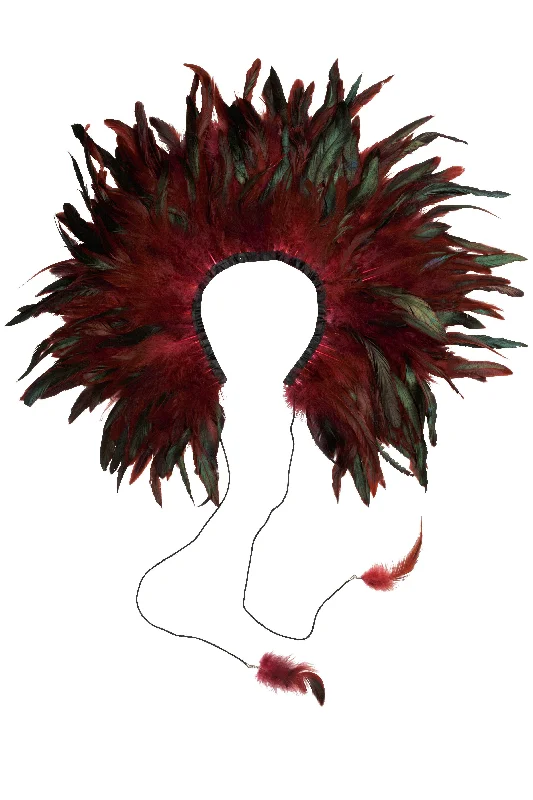 elegant hairpins for formal occasions -Feather Collar - Maroon