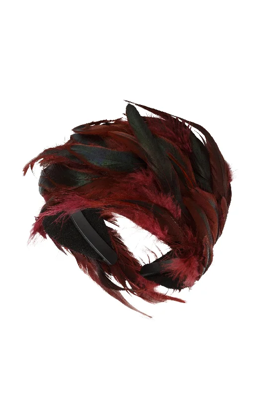 velvet hair accessories for fall styles -Feather Headband - Maroon