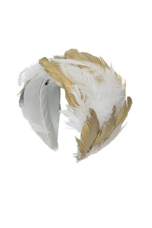 modern geometric hairbands for contemporary styles -Feather Headband - White/Gold