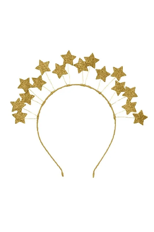 delicate satin hairbands for wedding looks -Floating Crown - Gold Glitter Stars