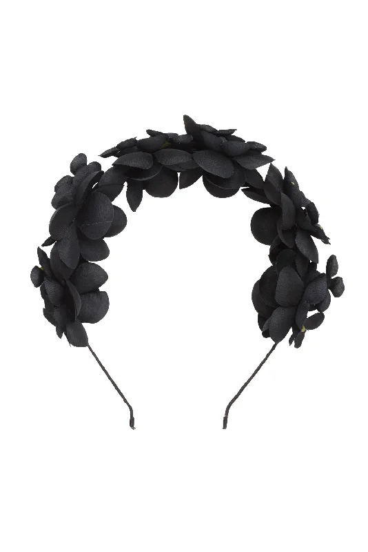 satin hair clips for a soft, smooth style -Floral Crown - Black