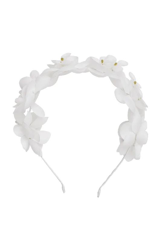 luxurious velvet hairbands for winter styles -Floral Crown - White