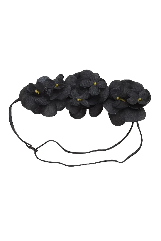 trendy braided hairbands for casual vibes -Floral Crown Baby Wrap - Black