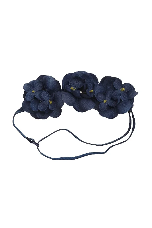 delicate crystal hairpins for subtle elegance -Floral Crown Baby Wrap - Navy