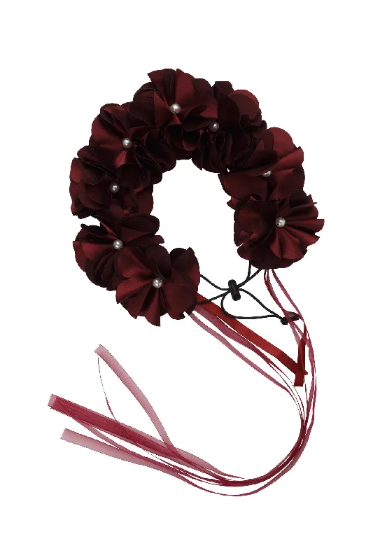 sleek satin hairpins for a polished finish -Floral Wreath Full - Burgundy