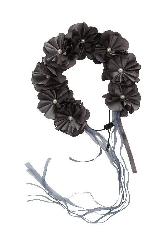 stylish headbands for athletic wear -Floral Wreath Full - Charcoal