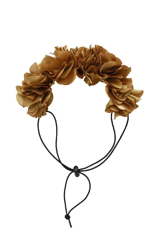 sleek metal headbands for modern looks -Floral Wreath Petit - Gold