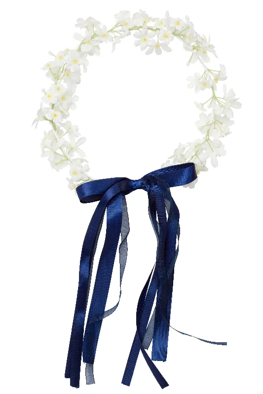 retro-style hair accessories for 80s looks -Flower Wreath - Navy Ribbon