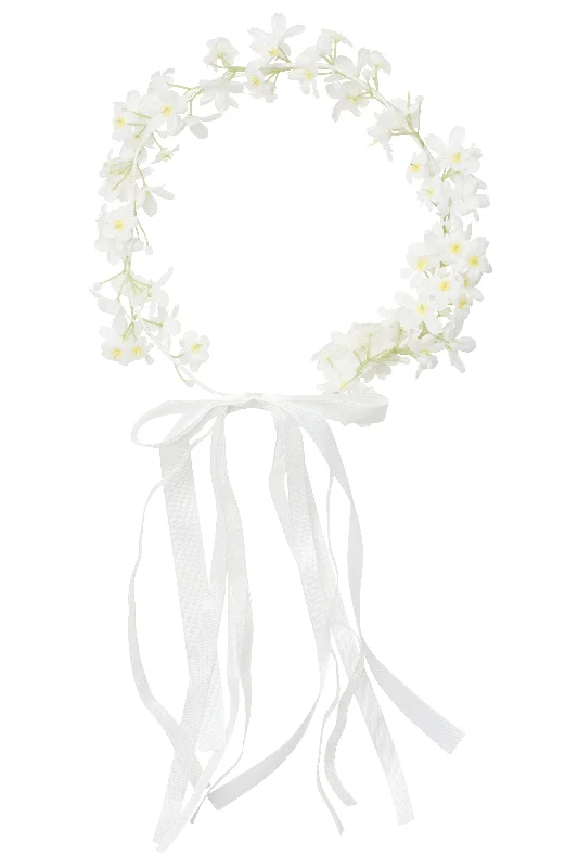 chic woven hairbands for a sophisticated vibe -Flower Wreath - White Ribbon