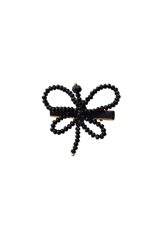 cute velvet hairpins for relaxed styles -Glass Butterfly Clip - Black