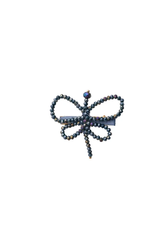 retro-inspired headbands for vintage looks -Glass Butterfly Clip - Navy Shimmer