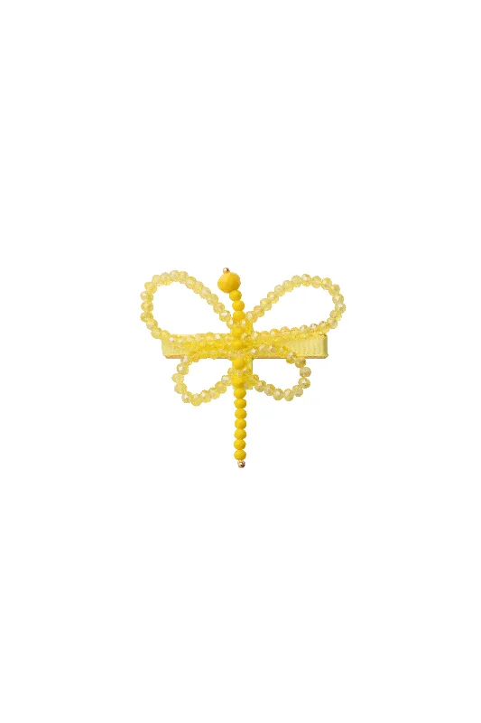 handmade satin hairbands for delicate finishes -Glass Butterfly Clip - Yellow