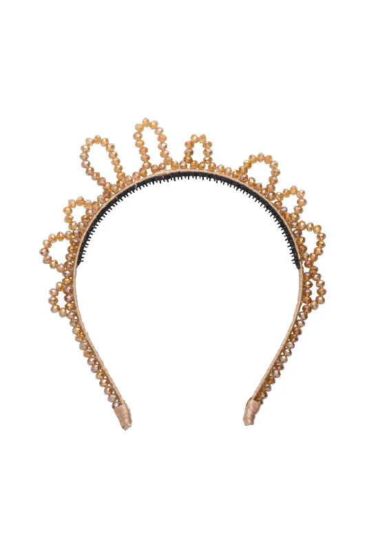 sparkling hair combs for evening elegance -Glass Princess Headband - Gold