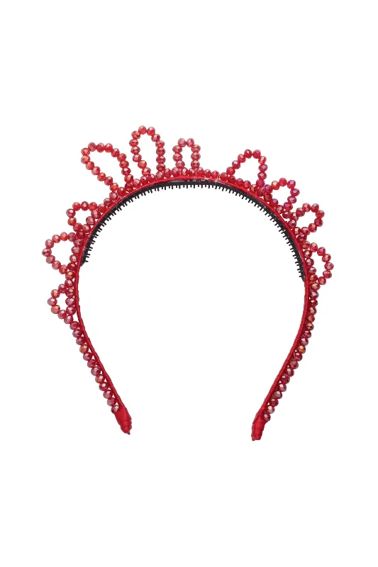 delicate crystal hair clips for bridal hairdos -Glass Princess Headband - Red