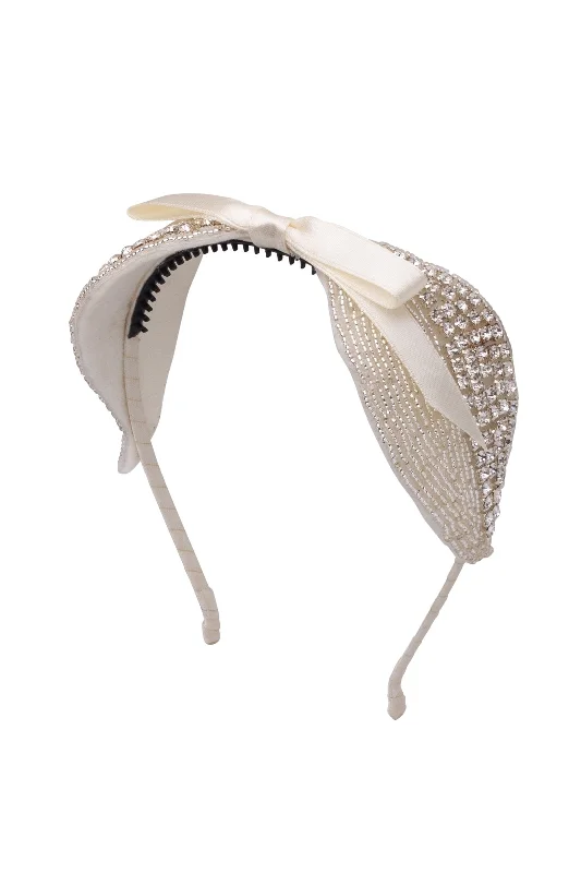 crystal-studded hair clips for weddings -Golden Winged Headband - Ivory