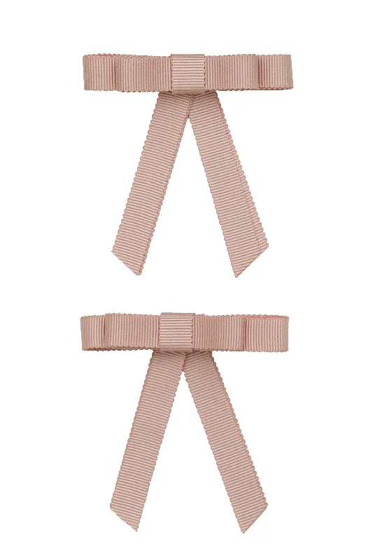 delicate satin hairbands for wedding looks -Grosgrain Bow Clip Set (2) - Vanilla Taupe