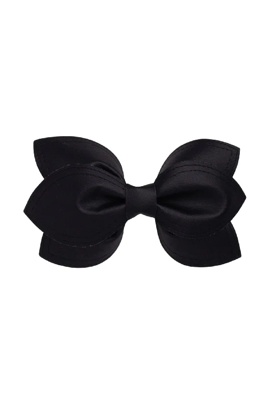 hair accessories for fine hair -Growing Orchid Clip/Bowtie - Black Leather