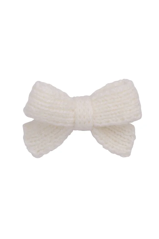 retro hair accessories for vintage looks -Knitted Sweet Bow Clip - Dove Ivory