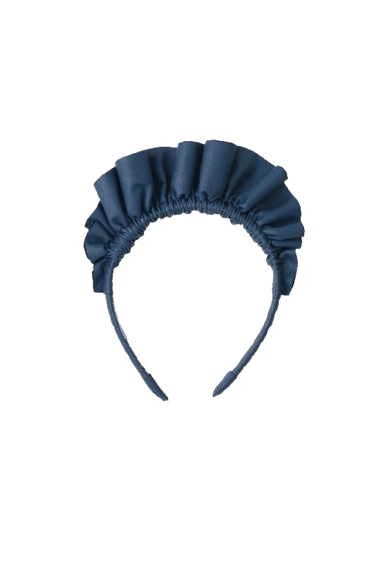 soft hair ties for curly hair -Leather Fan Headband - Dark Blue