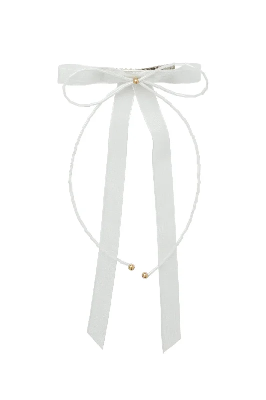 cute velvet headbands for kids -Dainty Fairy Beaded Bow - White