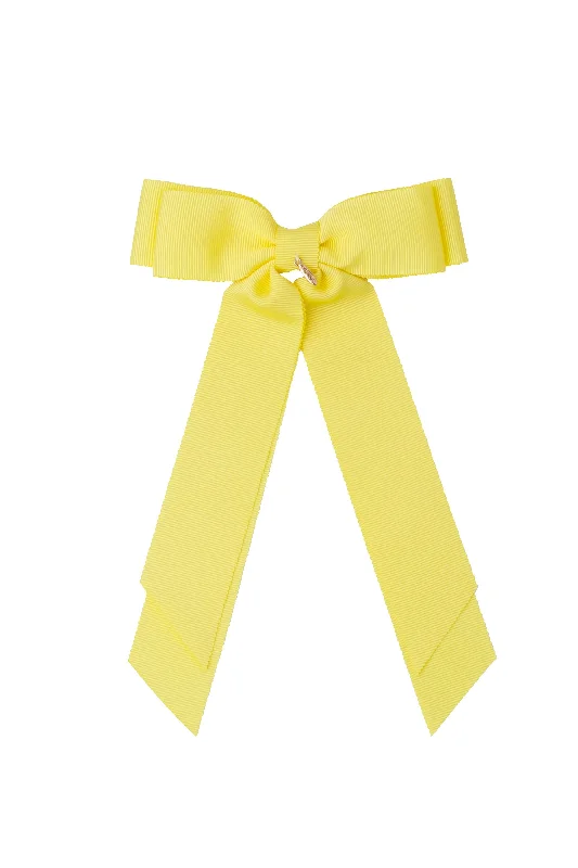 classic pearl hairpins for timeless elegance -Madeline Petersham Long Tail Bow Clip - Lemon Yellow