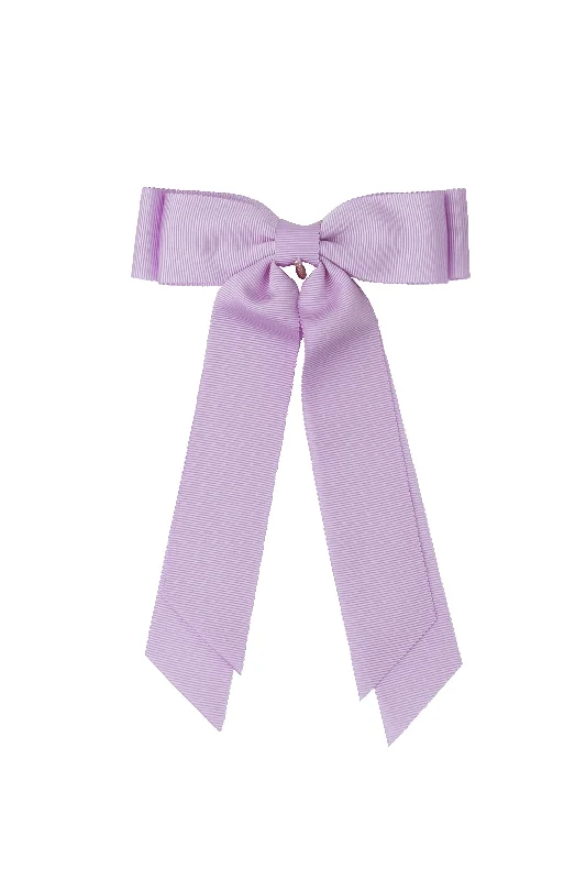 delicate lace hairbands for vintage vibes -Madeline Petersham Long Tail Bow Clip - Lilac