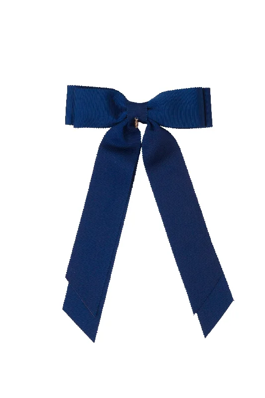 cute bow hairbands for a playful style -Madeline Petersham Long Tail Bow Clip - Navy