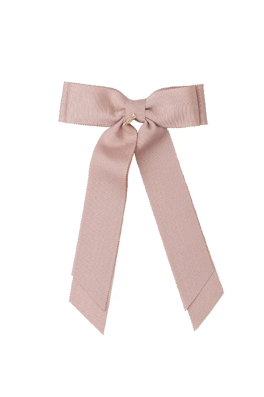 oversized headbands for stylish outfits -Madeline Petersham Long Tail Bow Clip - Vanilla