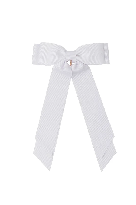 casual hairbands for everyday wear -Madeline Petersham Long Tail Bow Clip - White