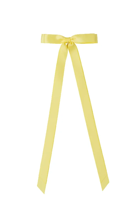 hairpins with pearls for wedding looks -Matilda Satin Long Tail Bow Clip - Lemon Yellow