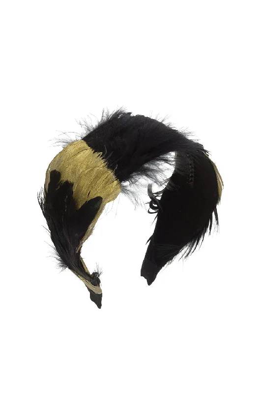 cute animal hair clips for kids -Narrow Feather Headband - Black/Gold