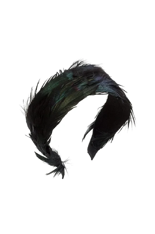 romantic floral hair accessories for weddings -Narrow Feather Headband - Black