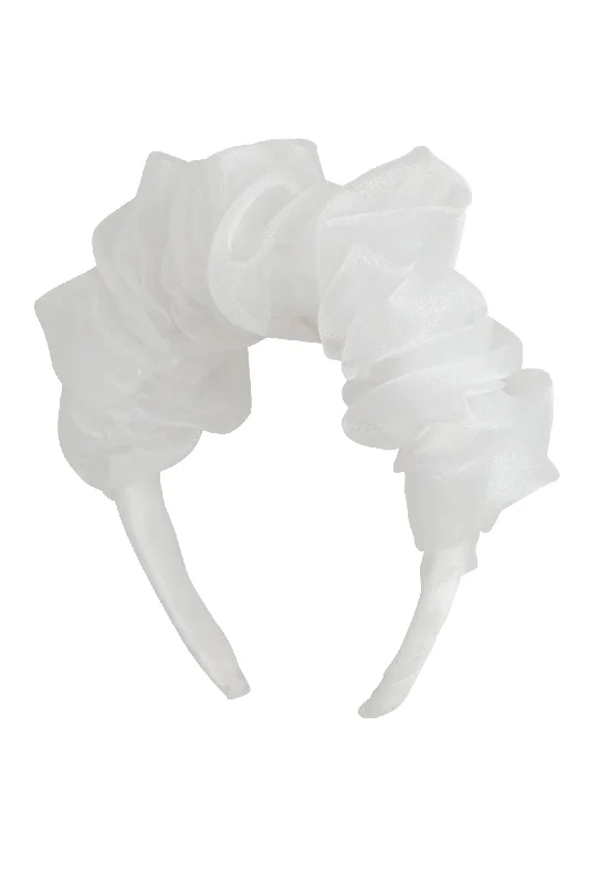 velvet hair accessories for fall styles -Organza Bunches Headband - White