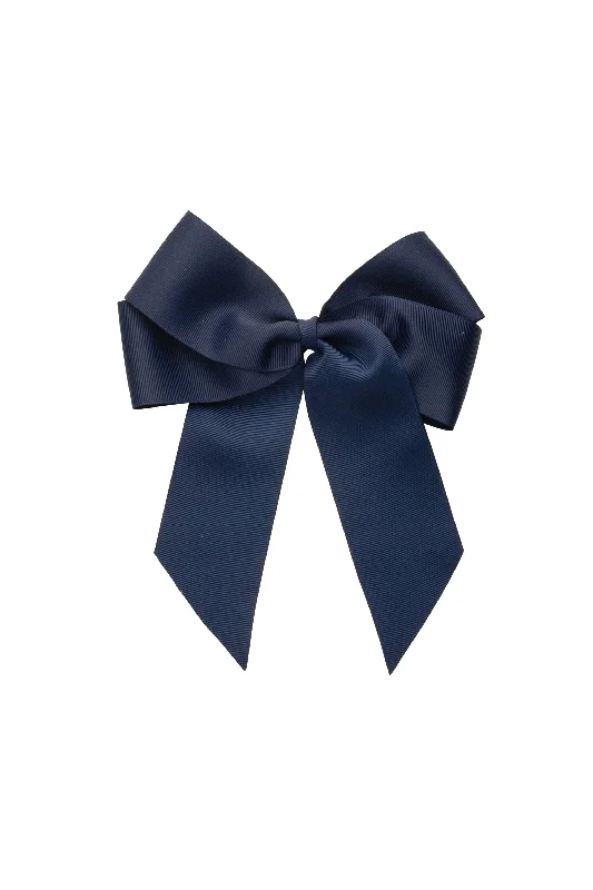 luxurious velvet hairbands for winter styles -Oversized Bow Clip - Navy Grosgrain