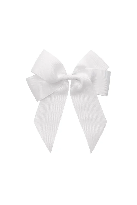 charming flower hairbands for outdoor events -Oversized Bow Pony/Clip - White Grosgrain