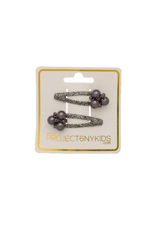 luxurious pearl hair clips for elegant looks -Pearl Lily Clip Set of 2 - Charcoal