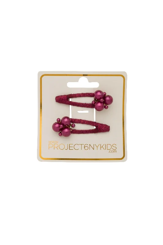 luxurious crystal hairbands for special occasions -Pearl Lily Clip Set of 2 - Purple Raspberry