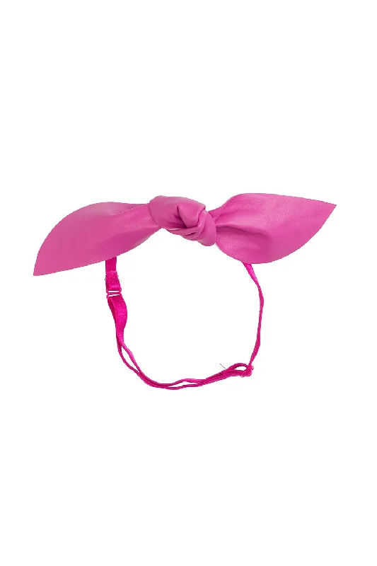 luxury satin hairbands for smooth finishes -Perfect Leather  Pointy Bow Wrap - Hot Pink