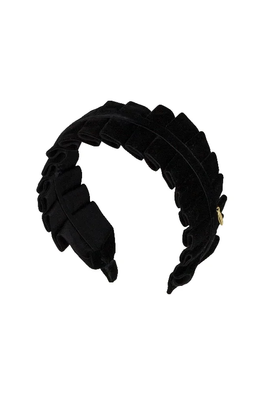 delicate lace headbands for vintage-inspired looks -Pristine Pleats Headband - Black