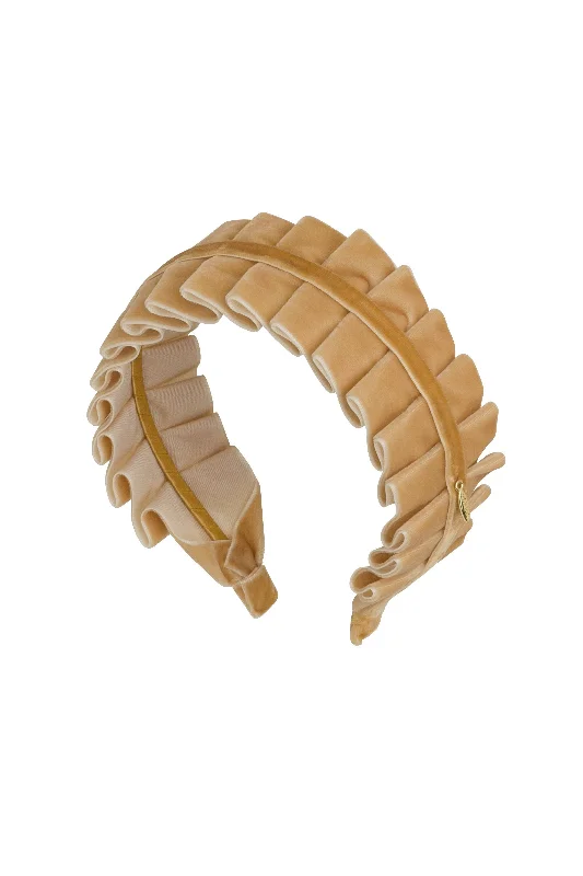 sleek metal hairbands for contemporary elegance -Pristine Pleats Headband - Golden Sand